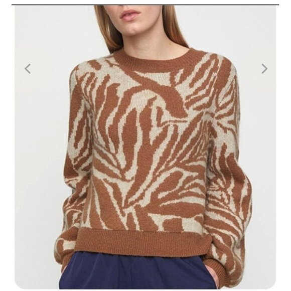 Just Female Sweater Medium Jungle Knit Wool Mohair Animal Print Brown/White - Picture 2 of 12